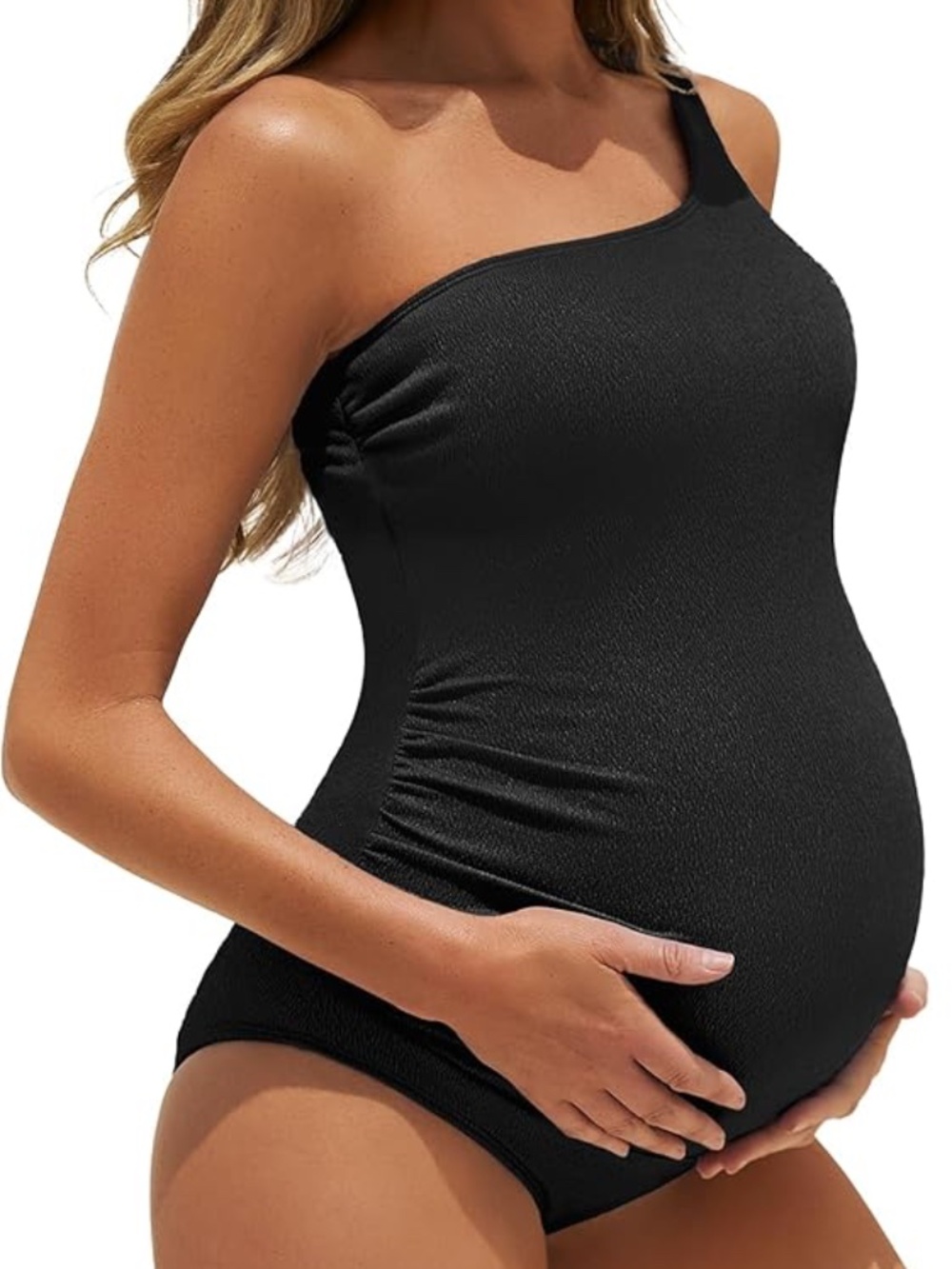 Summer Mae Maternity One Piece One Shoulder Bathing Suit in Black sz S